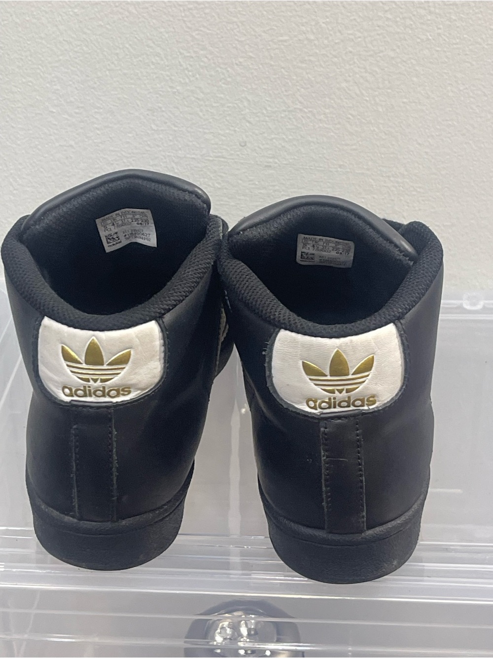 adidas Black & White High-Top Pro Model Sneakers with Gold Accents - Picture 2 of 5